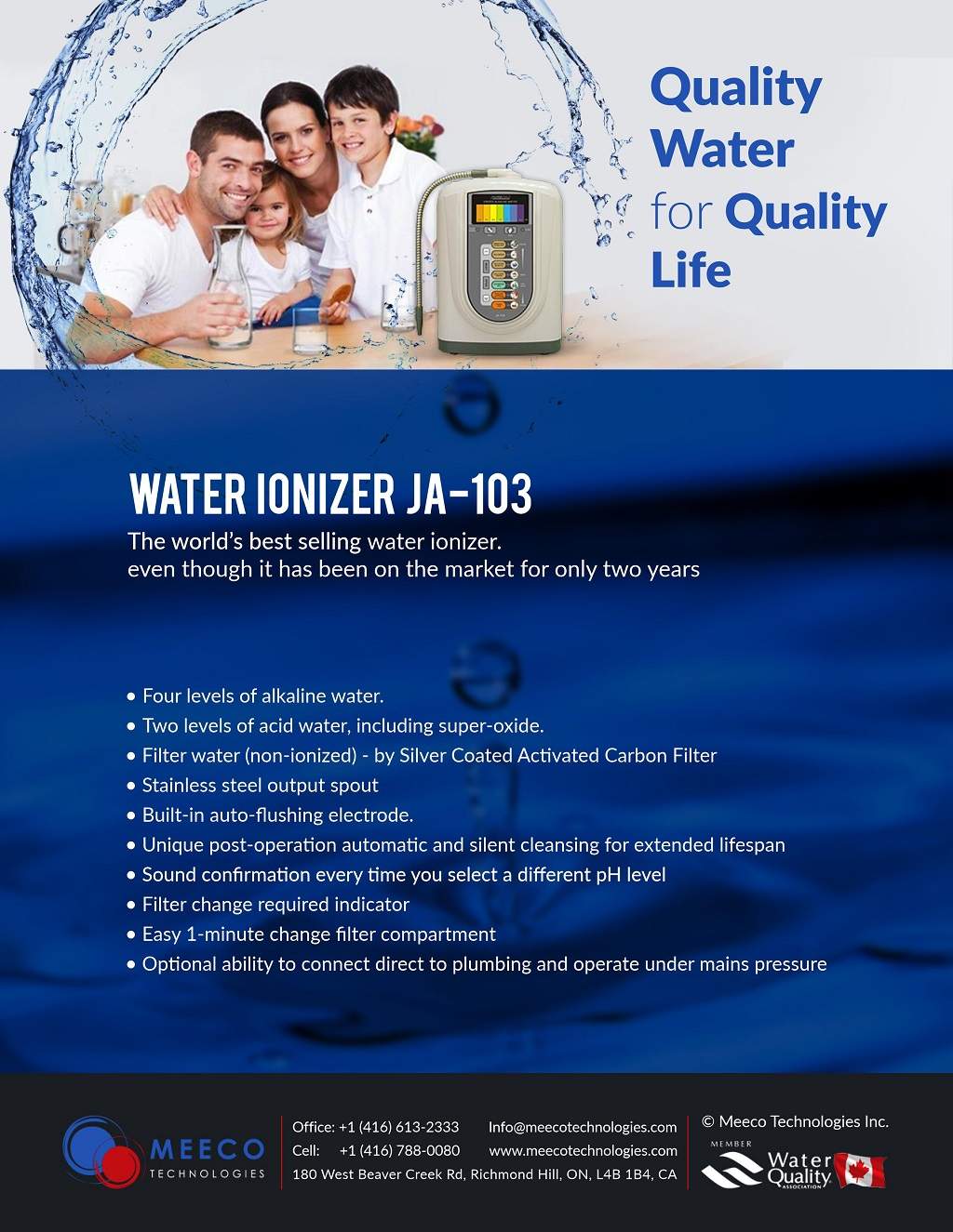MeecoTechnologie Water Ionizer is currently being manufactured in Taiwan and is one of the best selling water ionizers available in the USA. It had the patent and awards throughout the world (Japan, Taiwan, HK...etc) It is an extremely popular unit because it is an affordable extremely high quality unit.